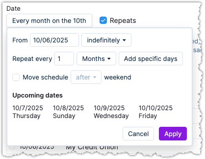 Example of changing the frequencey of a schedule