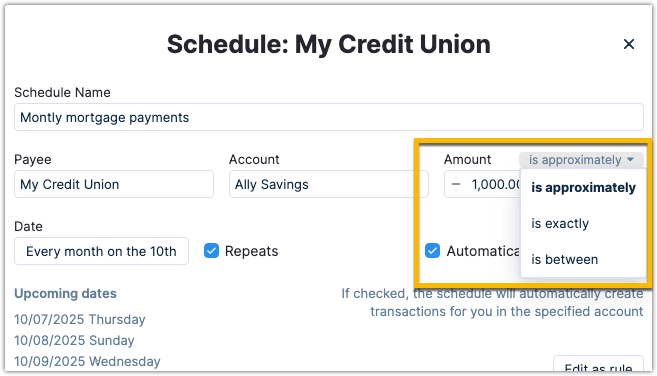 Example of amount field